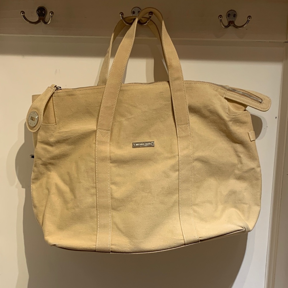 Michael Kors Light Beige Canvas Weekender Tote